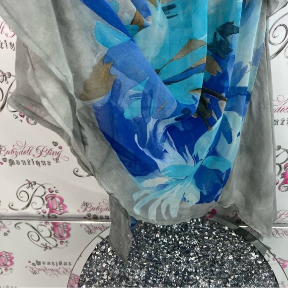 Strada fashion dress cinched flowy flowers smocked Gray and Blue High Low Dress - Picture 6 of 8